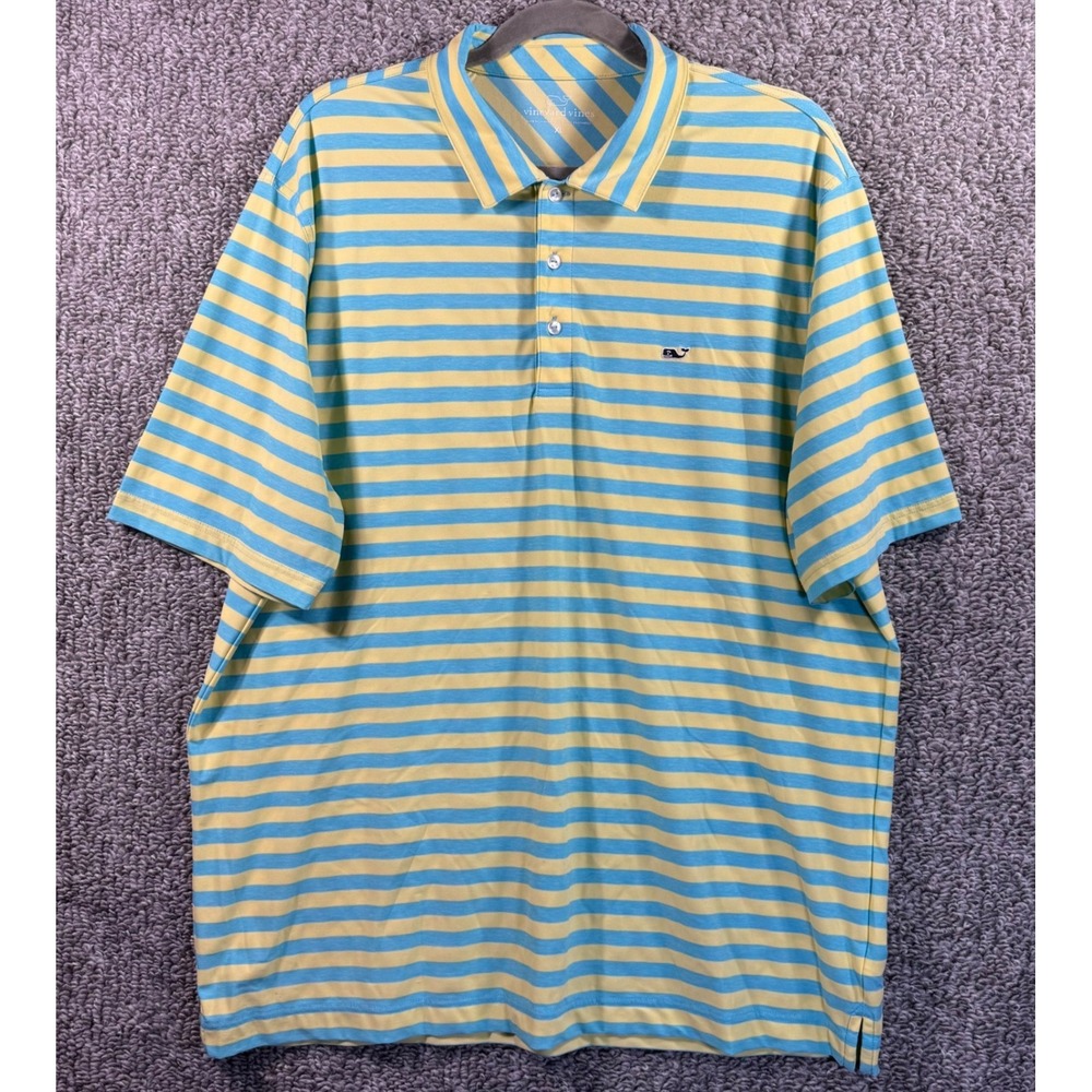Vineyard Vines Polo Shirt Blue Yellow Striped Performance Mens XL